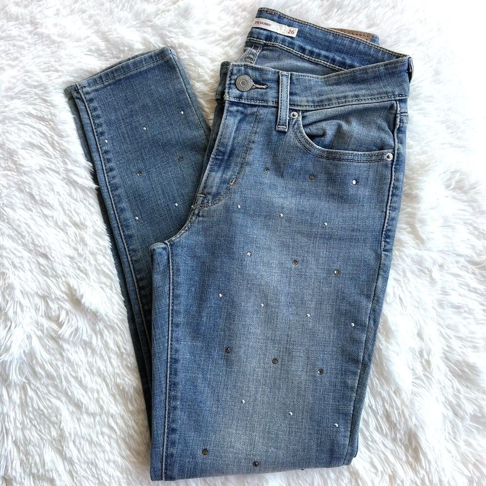 Levi's Women's Jeans 711 Skinny Blue Jeans 26 Rhinestone Stretch - Picture 4 of 14
